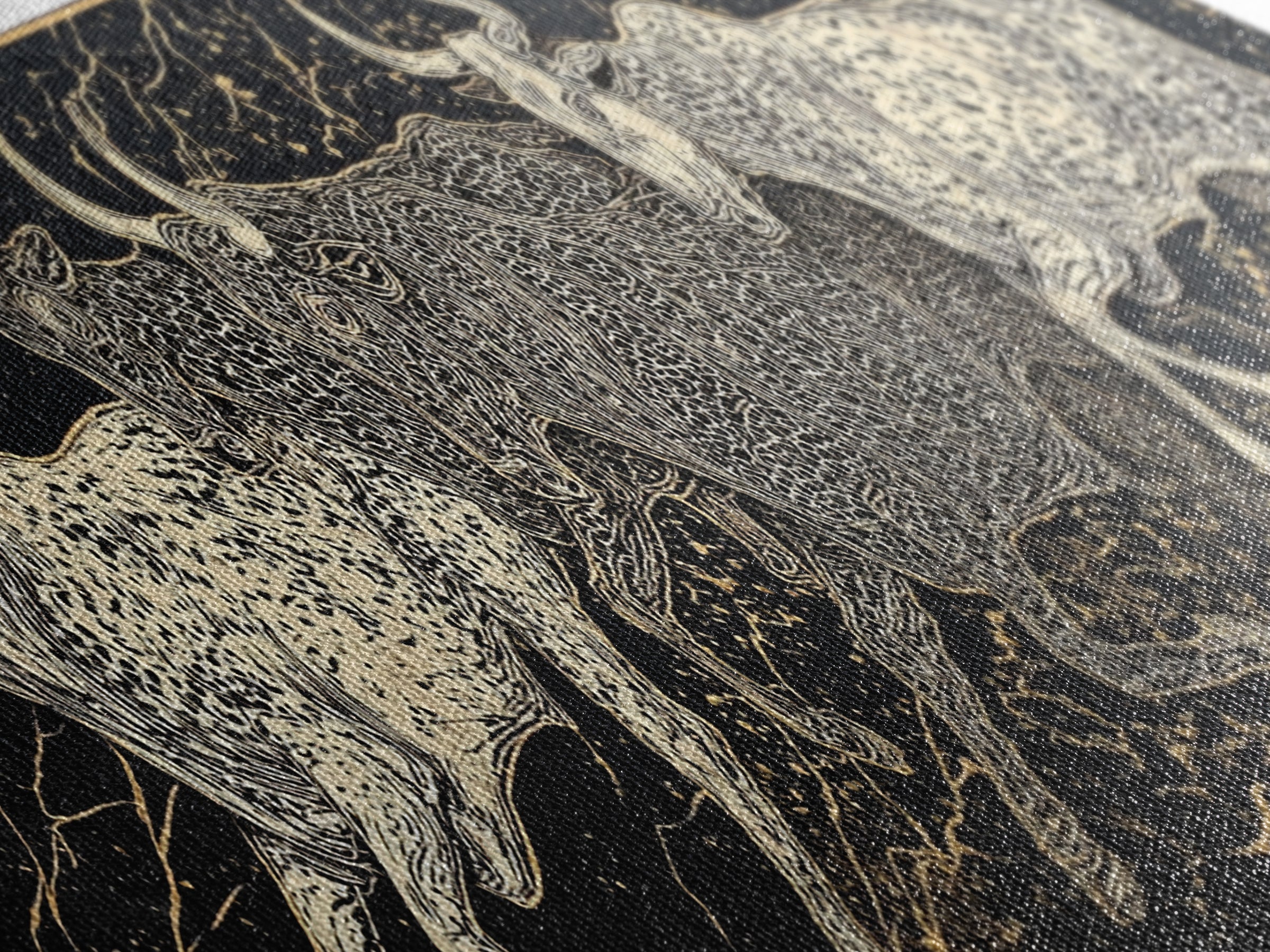 Black And Gold Longhorn Cattle Wall Art, Tribal Animal Print, Rustic Western Decor, Bold Textured Canvas Print For Home Decor