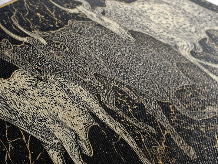 Black And Gold Longhorn Cattle Wall Art, Tribal Animal Print, Rustic Western Decor, Bold Textured Canvas Print For Home Decor