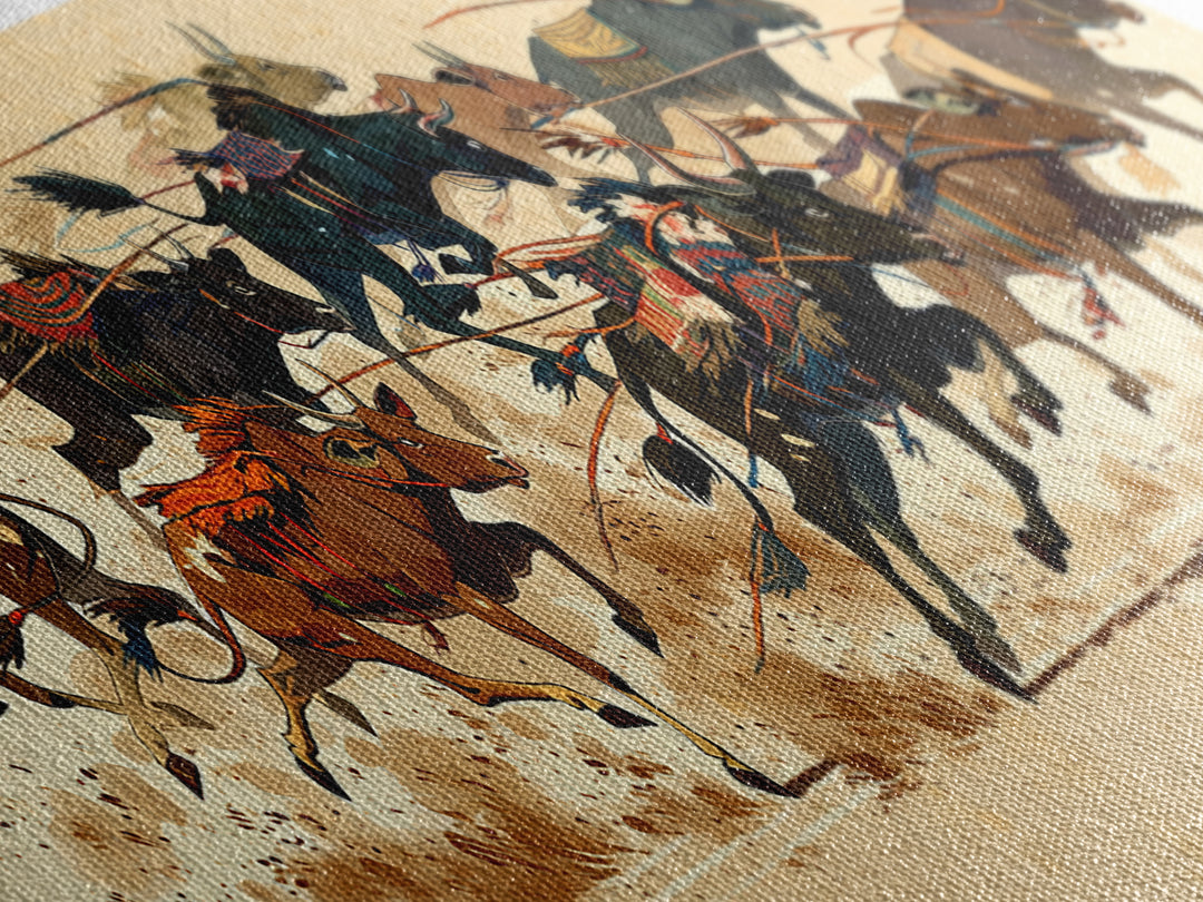 Galloping Horse Race Canvas Print, Dynamic Riders Wall Art, Southwestern Desert Scene, Equestrian Decor For Living Room Art