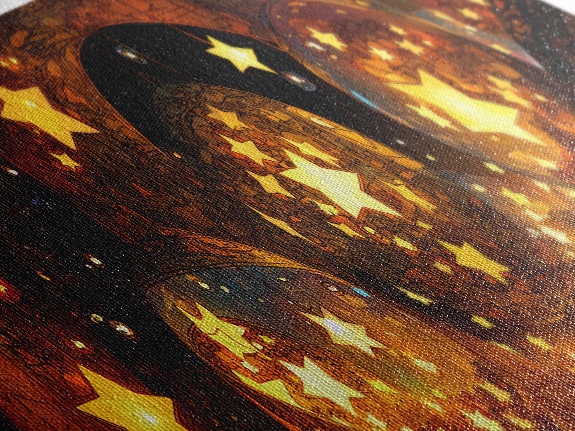 Glowing Star Orbs Canvas Print, Dreamy Wall Art, Black And Gold Art, Celestial Decor, Magical Bedroom Wall Decor, Unique Home Decor