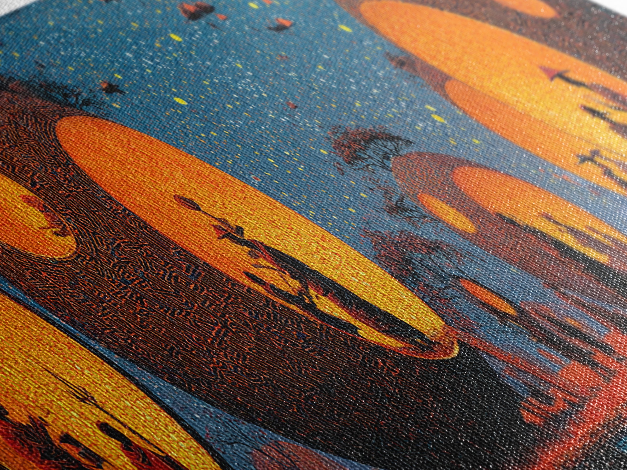 Glowing Spherical Village Canvas Print, African Inspired Wall Art, Orange Decor, Afrocentric Art, Culture Wall Art, Unique Canvas