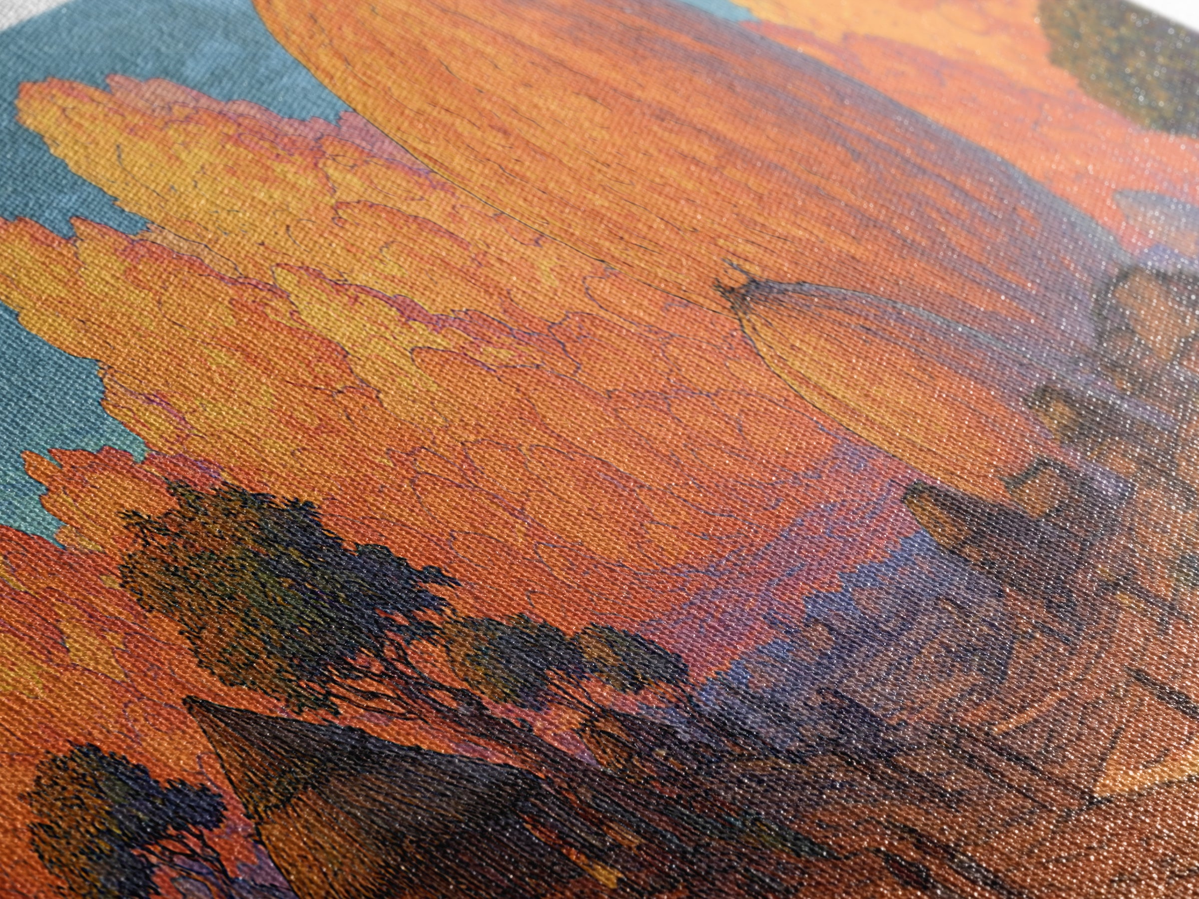 Orange African Savanna Baobab Village Wall Art, Afrocentric Landscape Canvas, Safari Decor, Earth Tone Living Room Print