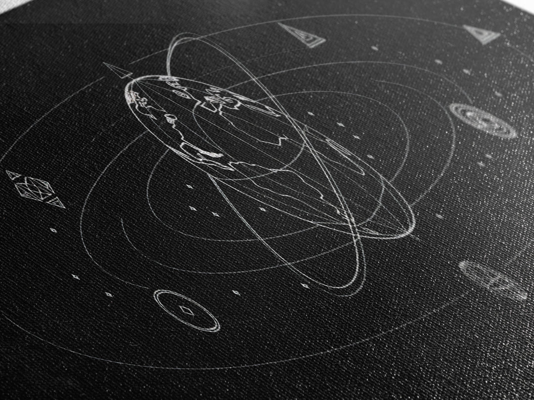 Minimal Celestial Orbit Diagram Wall Art, Black And White Space Poster, Modern Astronomy Decor, Geometric Gallery Print Gift