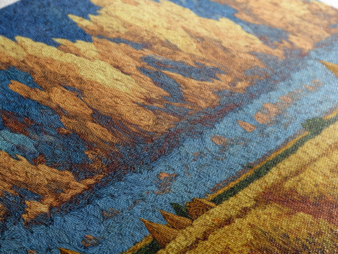 Golden Pyramids Under Textured Clouds Framed Canvas Print, African Egyptian Art, African Landscape, Blue And Gold Canvas, Decor