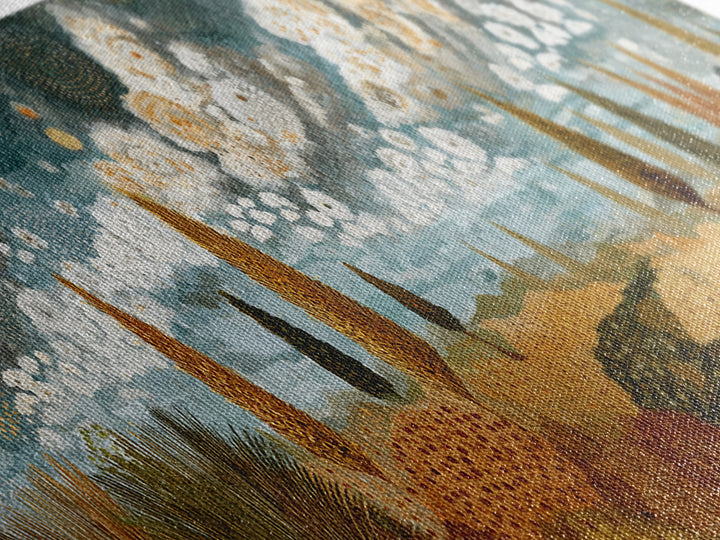 Golden African Savanna Hills Wall Art, Abstract Storm Cloud Landscape, Earth Tone Canvas Decor, Boho Living Room Art Print