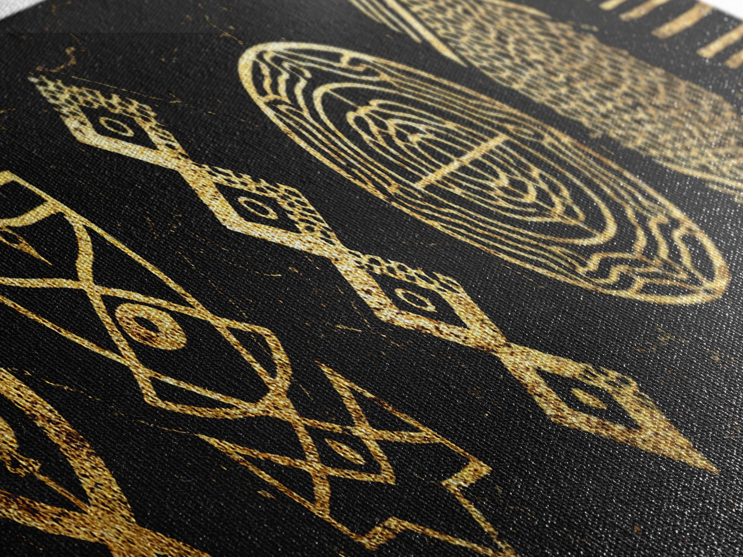 Gold Tribal Symbols Canvas Print, African Geometric Pattern Wall Decor, Abstract Black And Gold Art, Modern Ethnic Decor