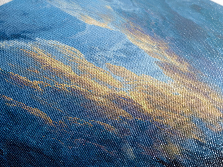 Glowing Sky Celebration Canvas Print, African Spiritual Wall Decor, Blue Gold Cloud Landscape, Afrocentric Home Decor Gift