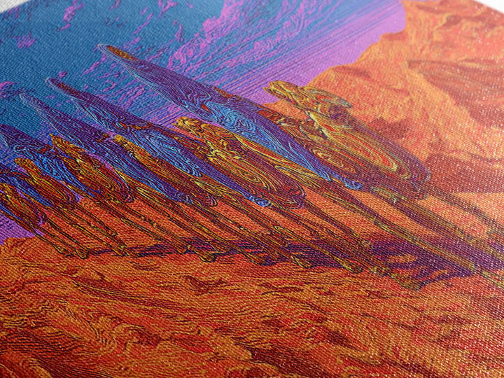 Vibrant Camel Caravan In Orange Desert Mountains, African Safari Art Canvas Print, Serengeti Wall Decor, Travel Gift, Unique Home Decor