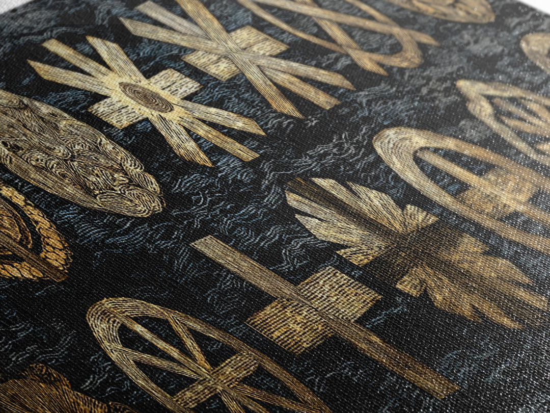 Gold Tribal Symbols On Black Texture, African Tribal Art Wall Art, Cultural Wall Decor, Ethnic Patterns, Bold Home Decor