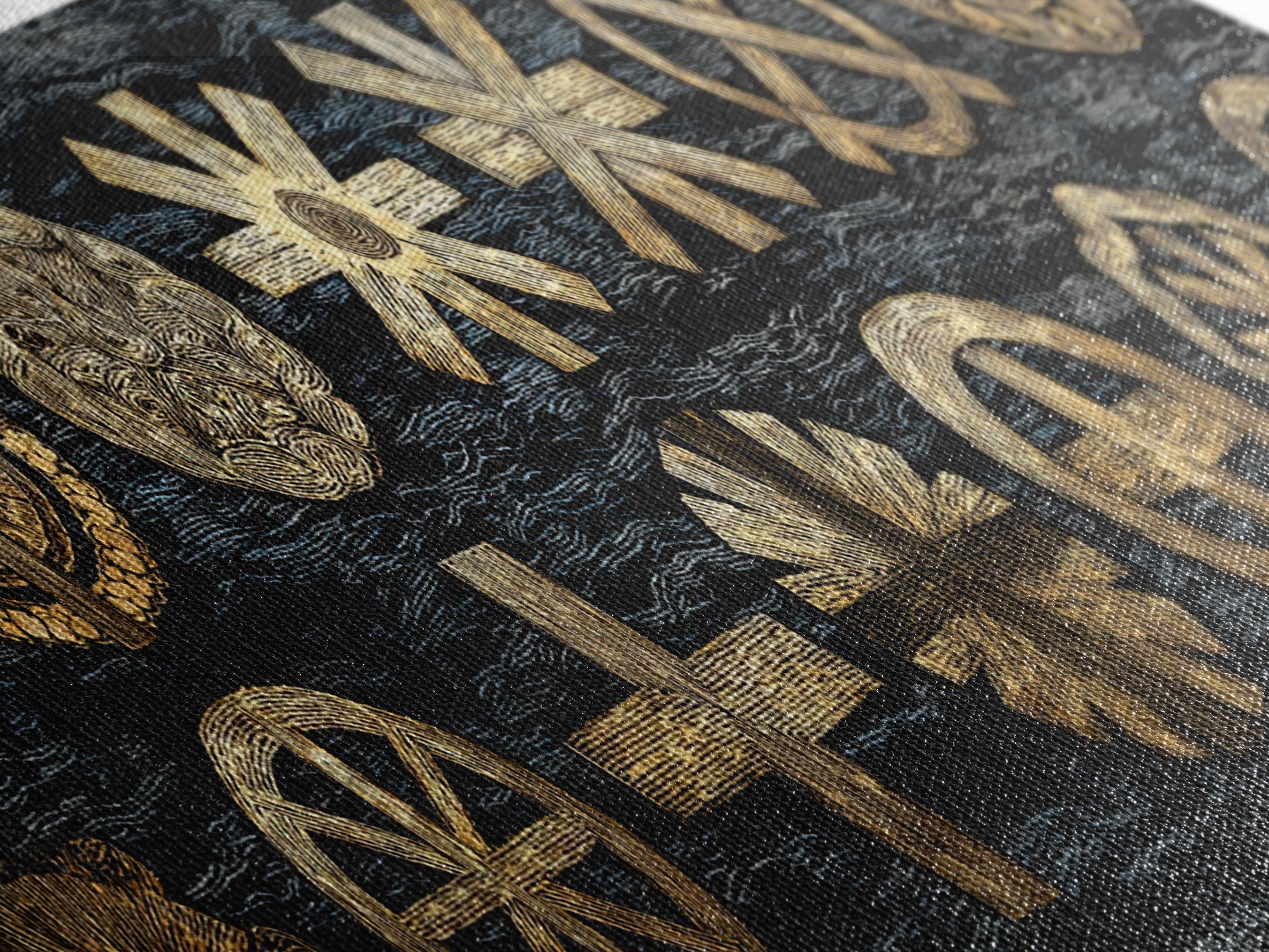 Gold Tribal Symbols On Black Texture, African Tribal Art Wall Art, Cultural Wall Decor, Ethnic Patterns, Bold Home Decor