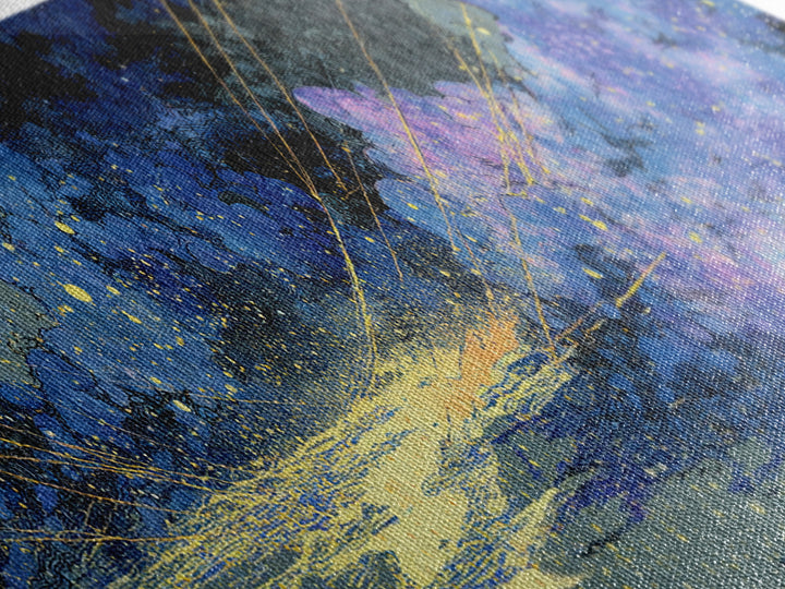 Blue Gold Cosmic Waves With Starry Light, African Abstract Wall Art, Modern Canvas Art, Dreamy Wall Decor, Luxury Home Decor