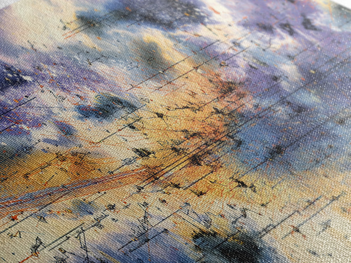 Stormy Abstract Horizon With Birds And Golden Light, African Inspired Canvas Print, Contemporary Wall Art, Elegant Home Decor