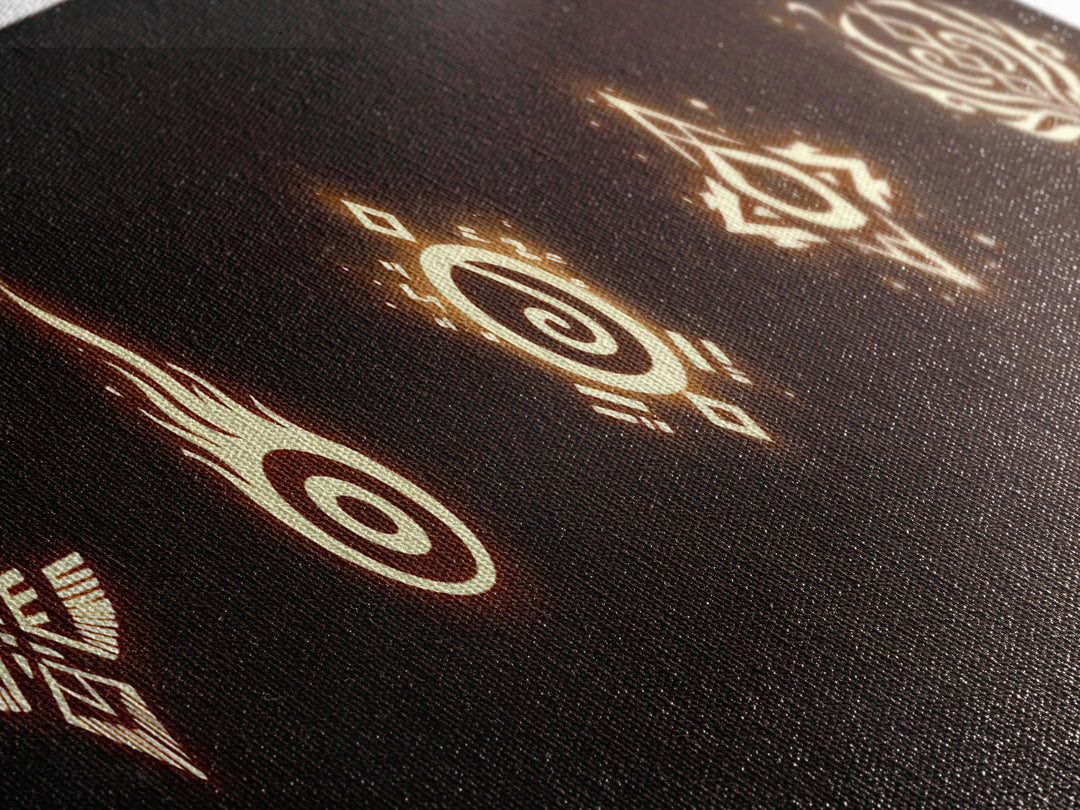 Glowing Tribal Element Symbols Wall Art, African Tribal Decor, Spiritual Canvas Print, Mystic Boho Home Decor Gift For Him