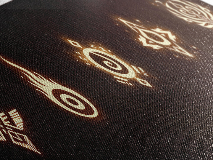 Glowing Tribal Element Symbols Wall Art, African Tribal Decor, Spiritual Canvas Print, Mystic Boho Home Decor Gift For Him