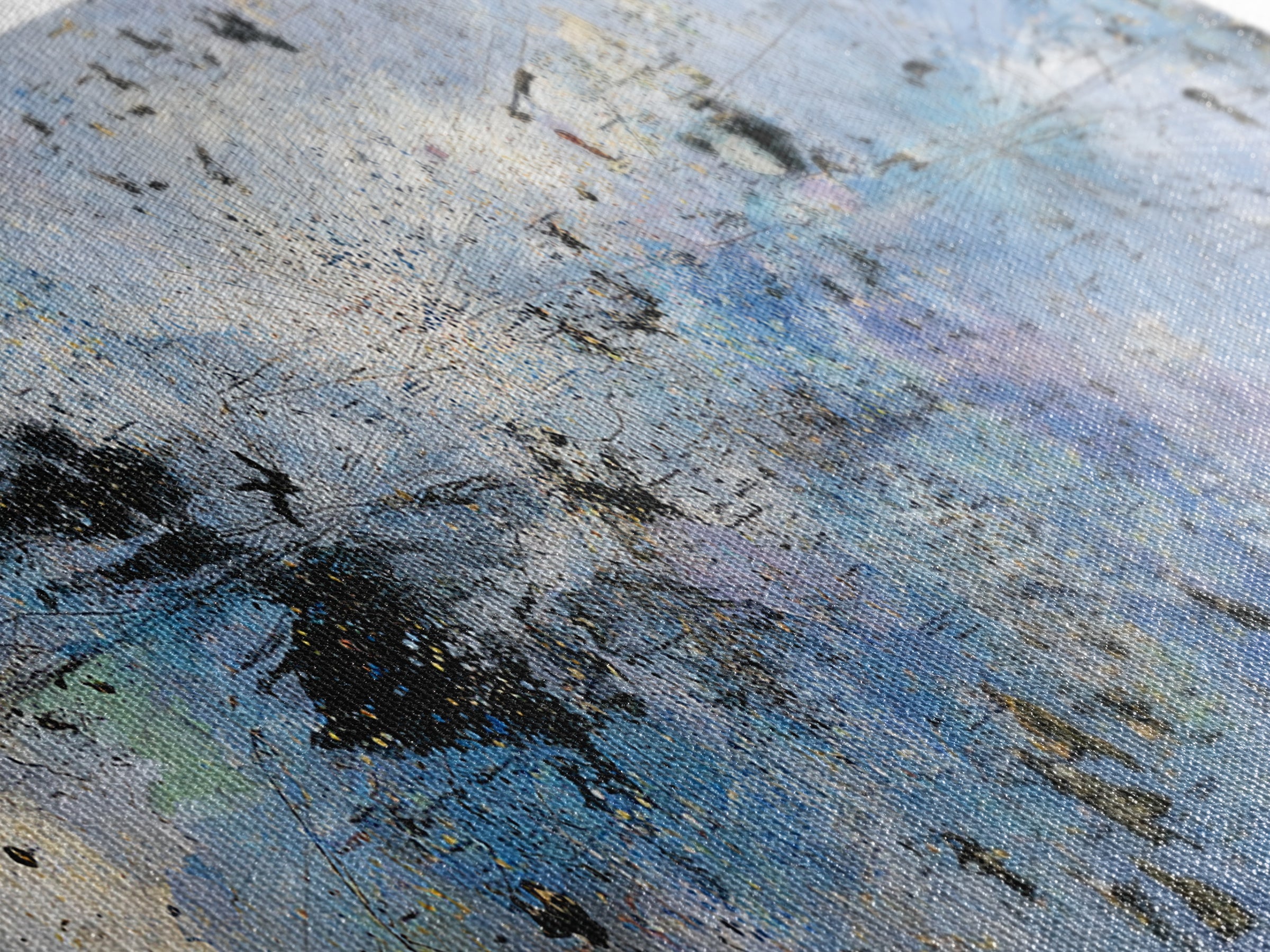 Pale Blue Black Gold Abstract Wall Art, Textured Canvas Print, Modern African Art Decor, Minimalist Office Decor Gift For Him