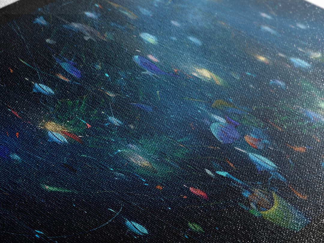 Cosmic Ocean Fish And Nets Wall Art, Dreamy Canvas Print, African Inspired Underwater Scene, Modern Blue Home Decor Gift