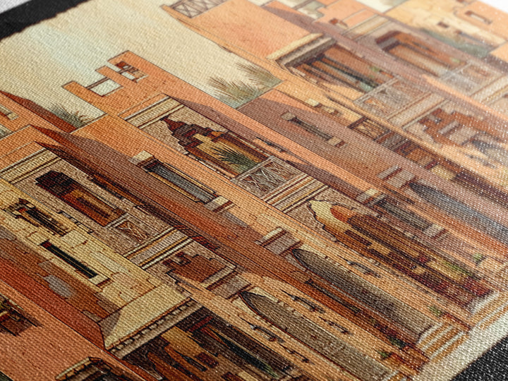 Terracotta Desert Town Facades Wall Art, Moroccan Architecture Poster, African Home Decor, Modern Canvas Print, Boho Wall Decor