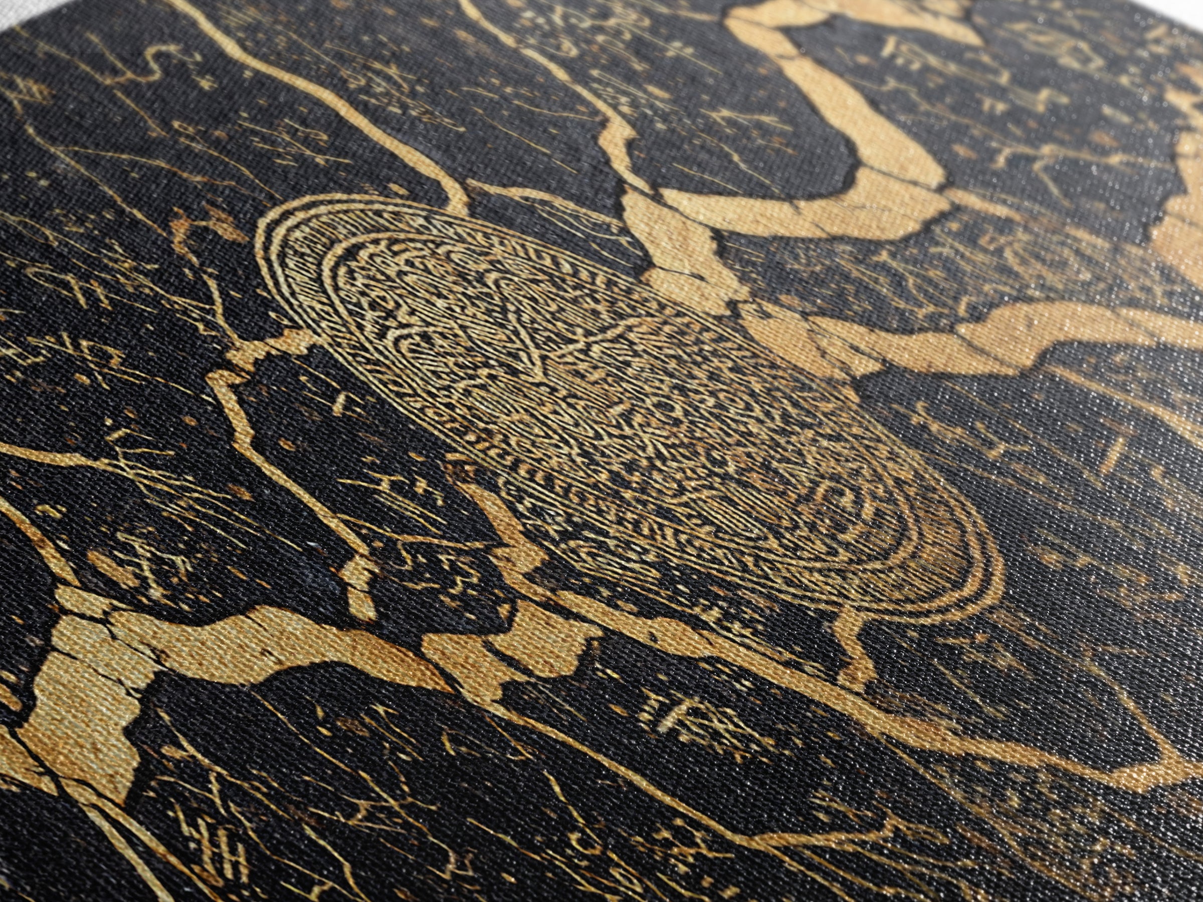 Black Gold Cracked Marble Medallion Wall Art, Luxury Abstract Wall Art, Modern Canvas Art, Elegant Home Decor Gift, Statement Wall Decor