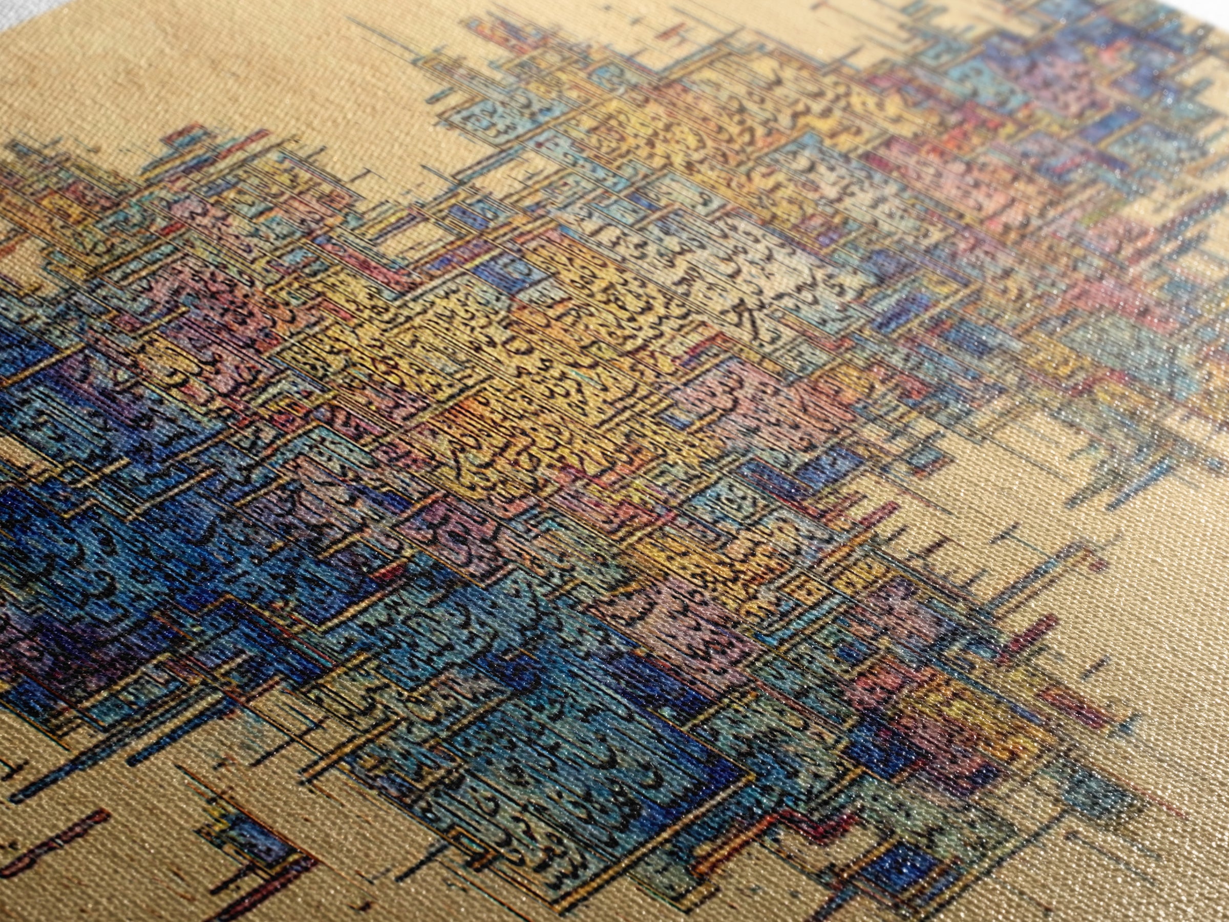Abstract African City Map Canvas Print, Modern Geometric Wall Decor, Blue Orange Afrocentric Art, Panoramic Office Decor