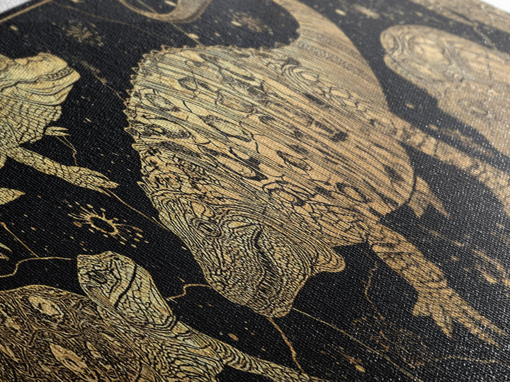 Golden Crocodile Constellation Wall Art, African Safari Reptile Print, Tribal Animal Decor, Black Gold Canvas For Living Room