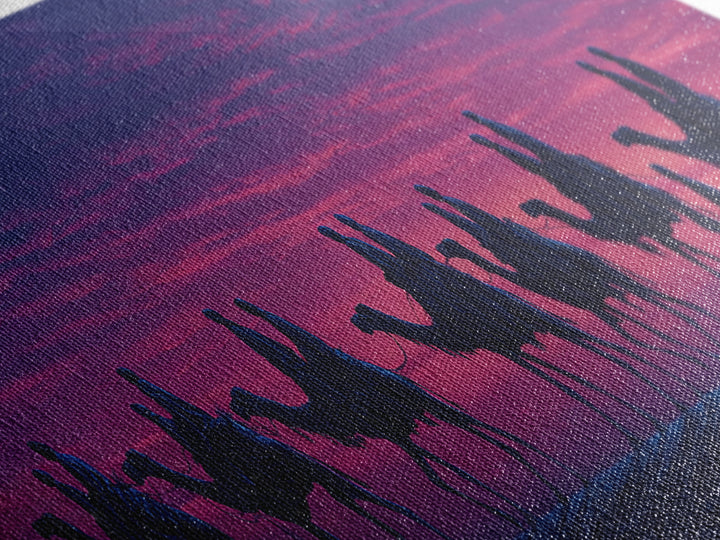 Purple Sunset Camel Caravan Wall Art, Desert Nomad Silhouette Painting, African Safari Decor, Travel Canvas Print For Bedroom