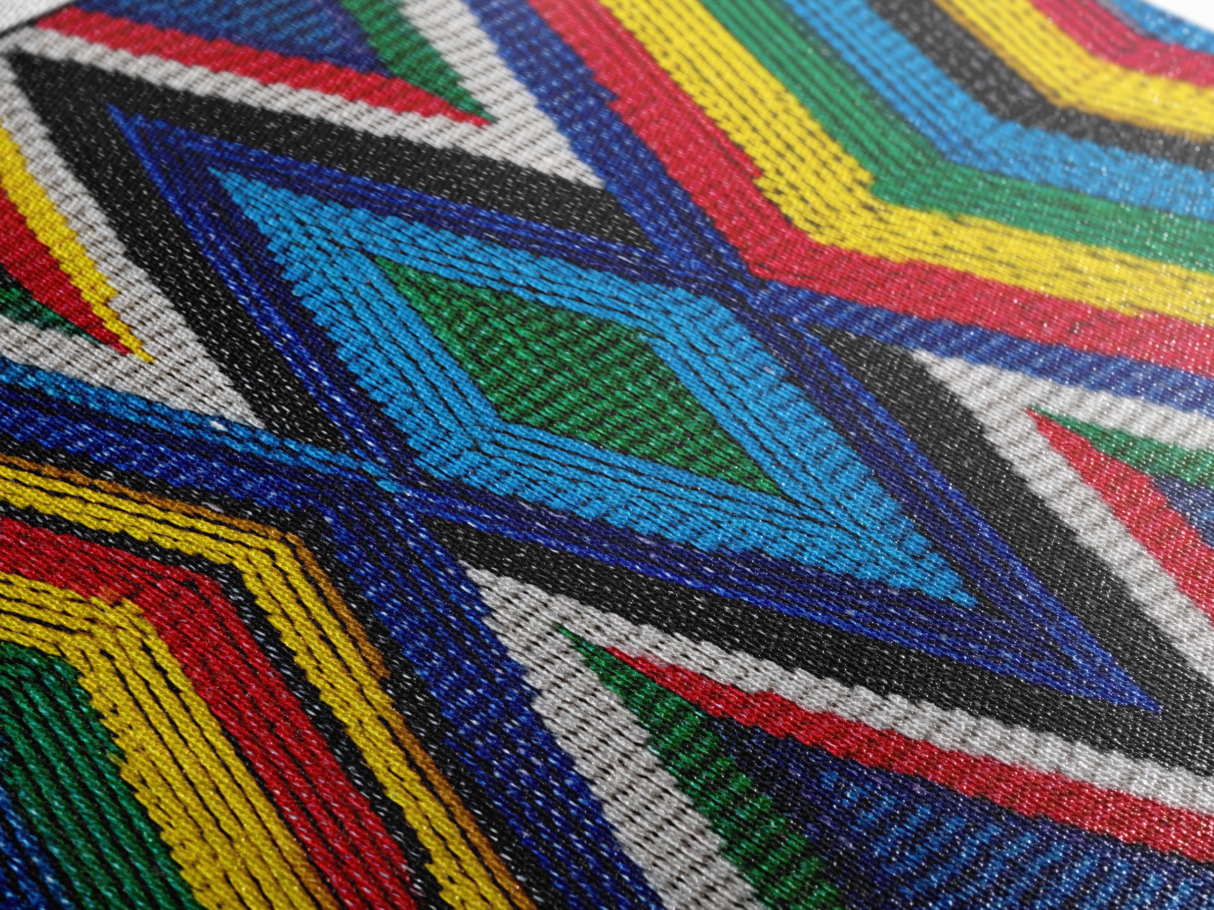 Vibrant Beaded Diamond Chevron Wall Art, African Tribal Pattern, Geometric Textile Print, Colorful Boho Home Decor, Statement Piece