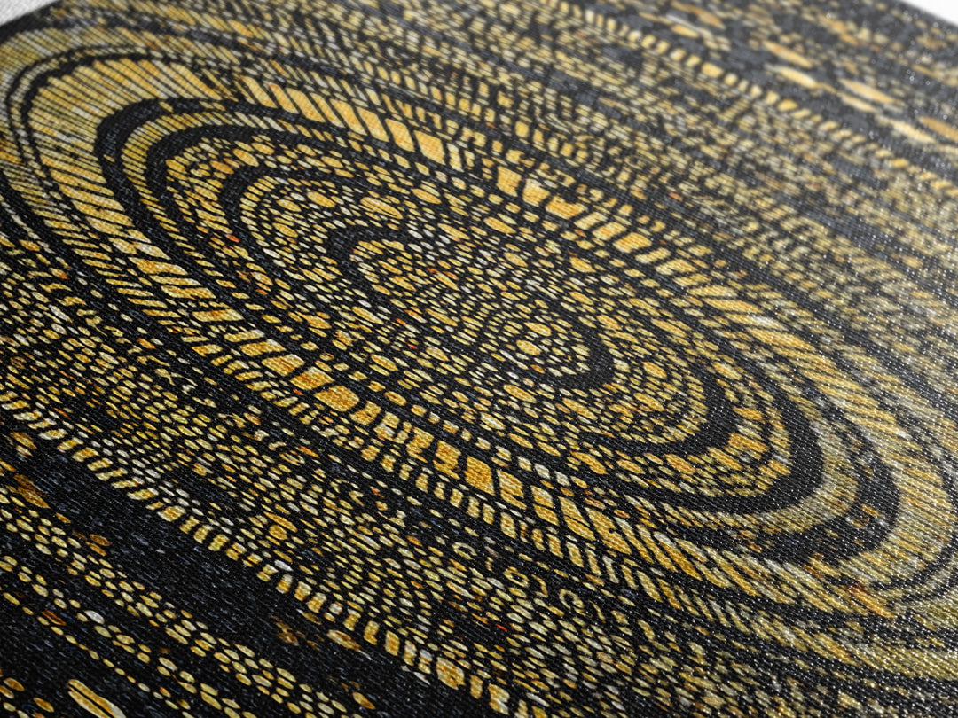 Gold Circular Mosaic Wall Art, Ancient African Abstract Pattern, Black And Gold Canvas, Tribal Luxury Home Decor, Statement Piece