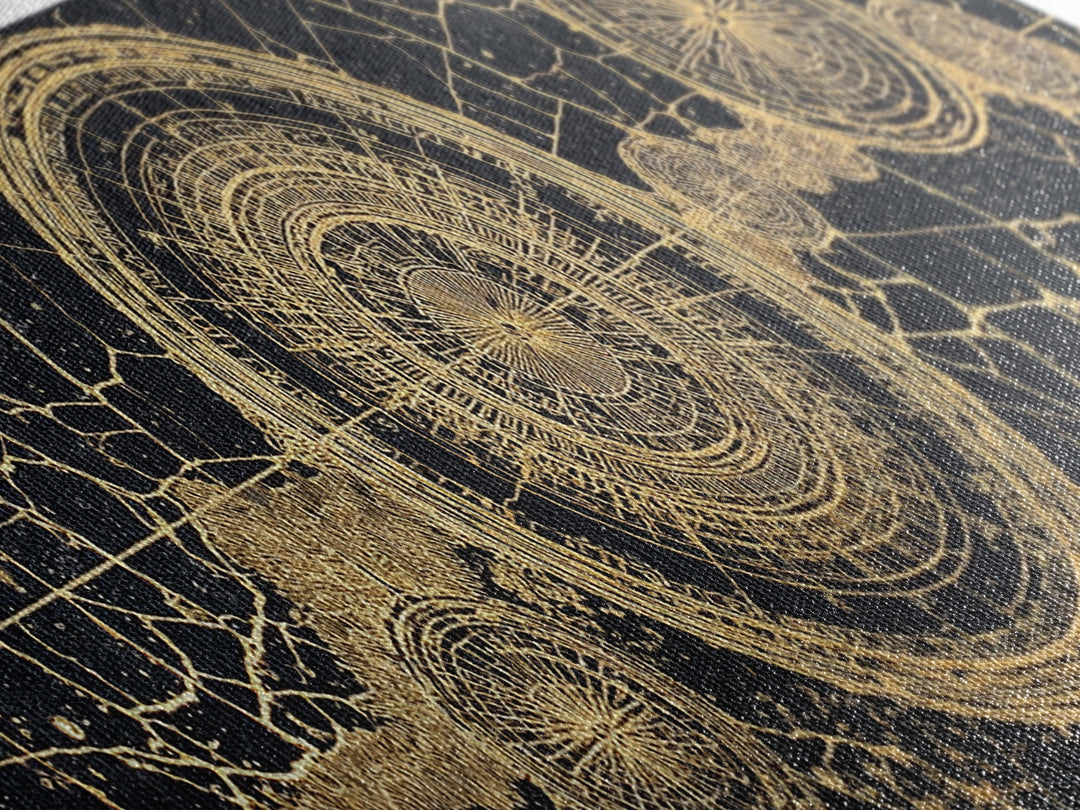Gold Celestial Map Canvas Print, African Abstract Circles, Black And Gold Wall Art, Spiritual Luxury Home Decor, Mystical Wall Art