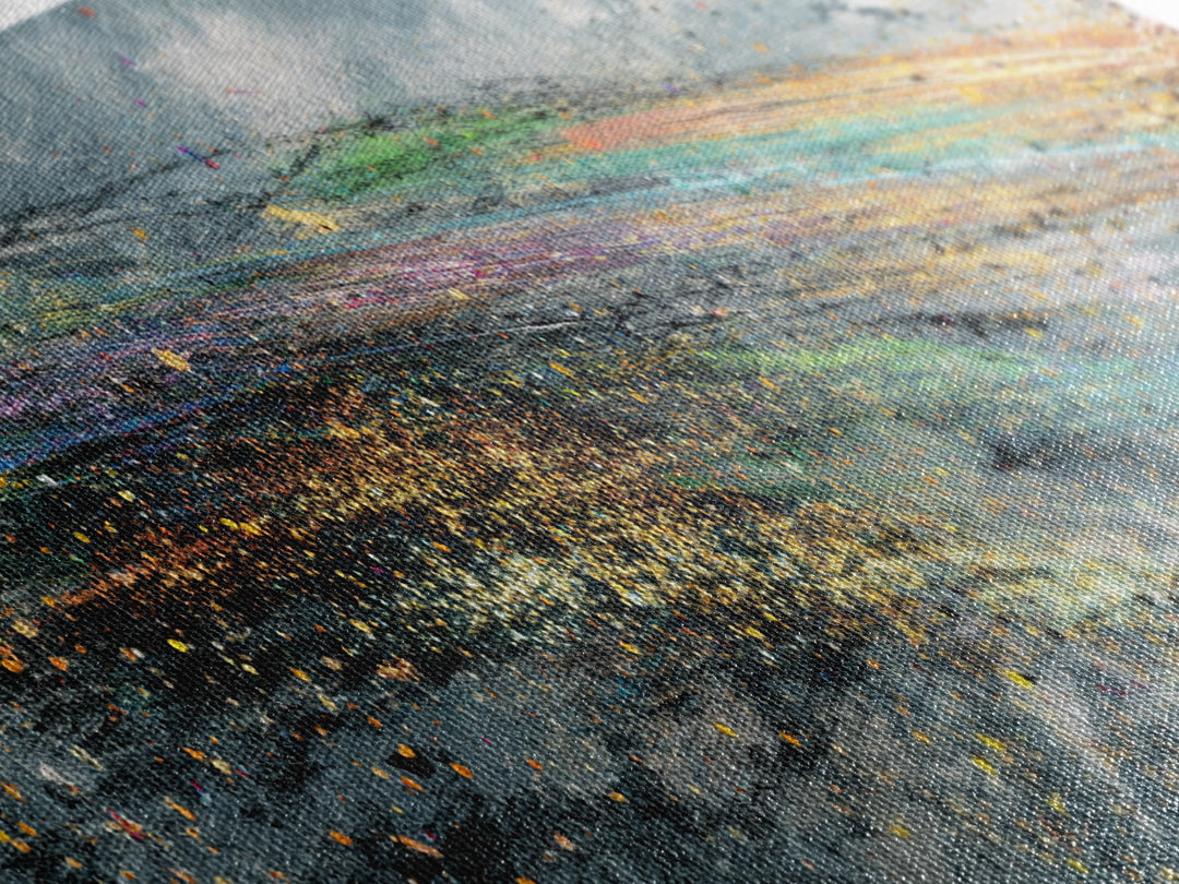 Rainbow Storm Abstract Landscape Canvas Print, Textured Art Print, Modern Wall Art, Blue Green Decor, Large Decor Art Gift