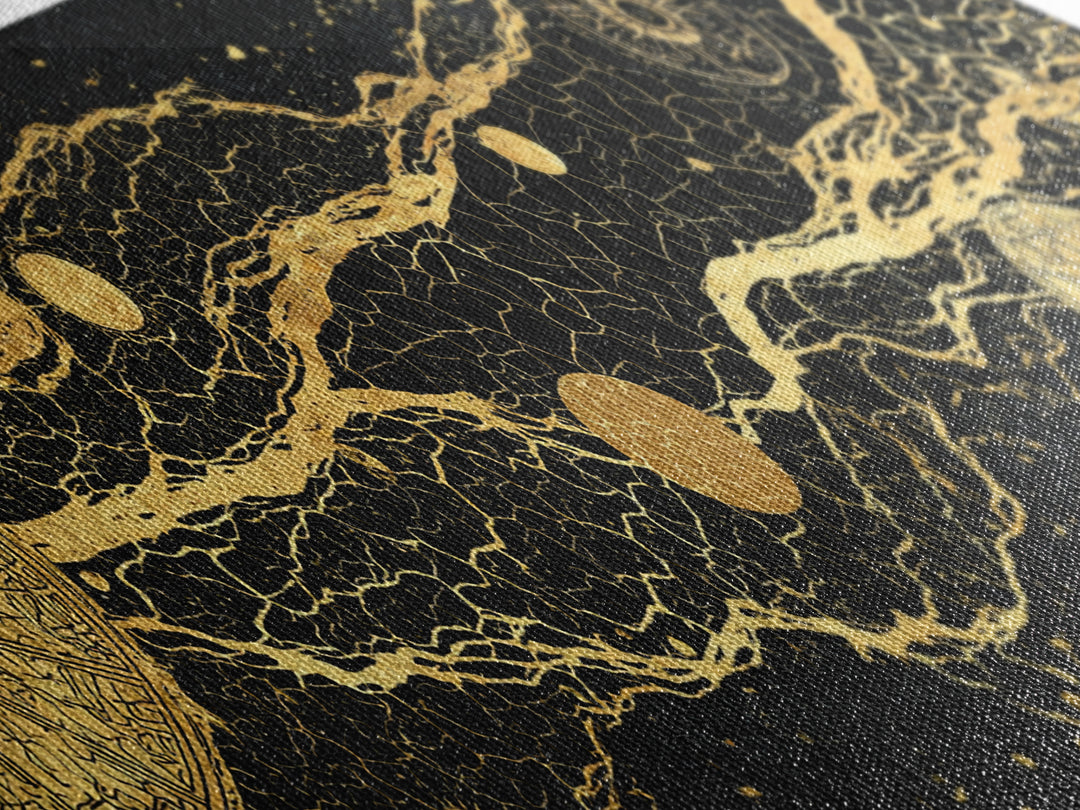 Gold Celestial River Abstract Canvas Print, Black And Gold Wall Art, Cosmic Luxury Decor, Modern Office Statement Piece Gift