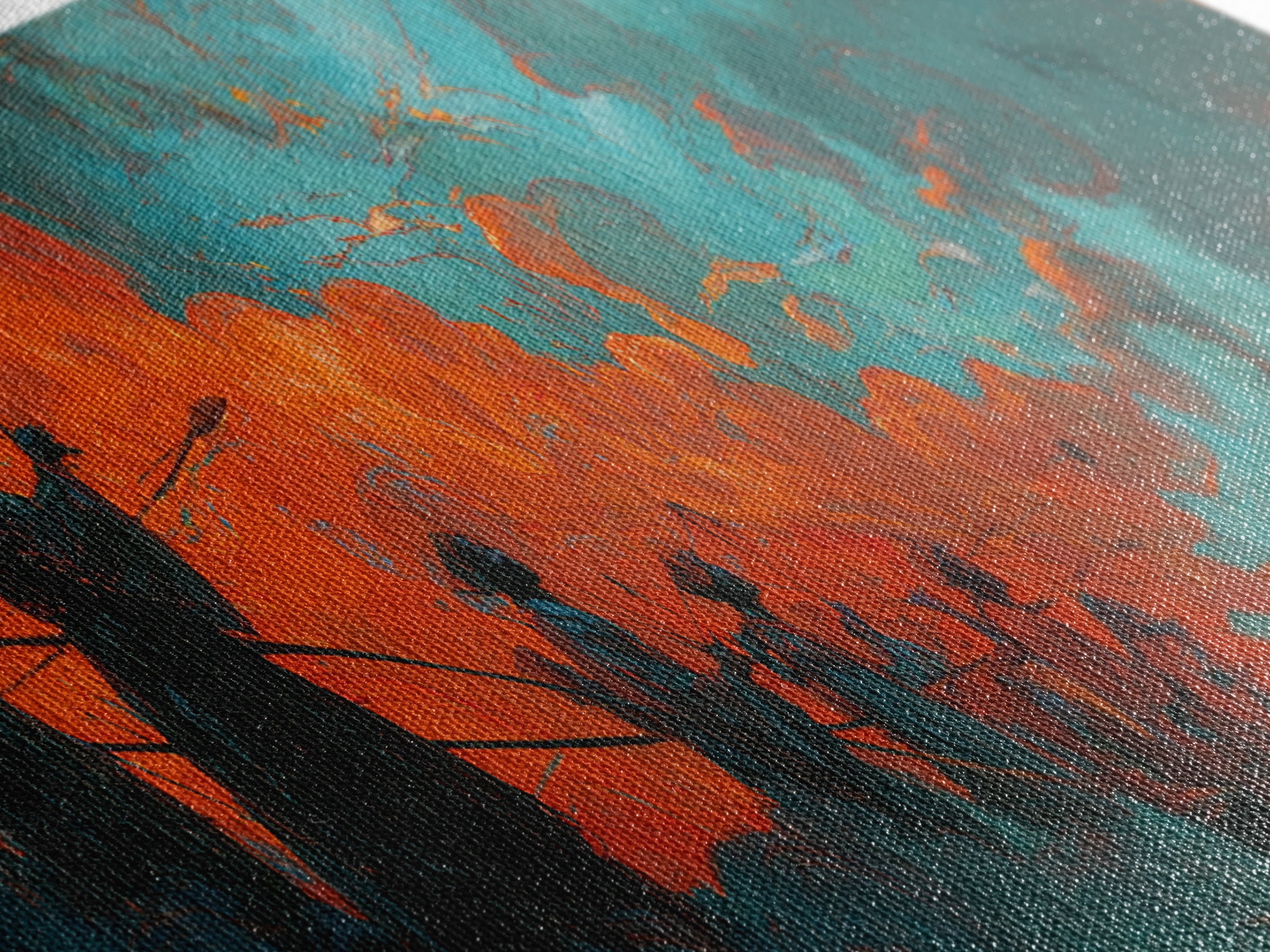 Orange Teal African Warriors In Storm Wall Art, Afrocentric Canvas Decor, Black Culture Art, Ancestral Spirit African Wall Decor