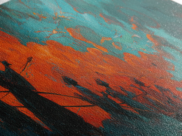 Orange Teal African Warriors In Storm Wall Art, Afrocentric Canvas Decor, Black Culture Art, Ancestral Spirit African Wall Decor
