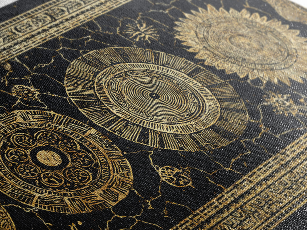 Gold Celestial Sun And Moon Wall Art, Black And Gold Art, Mystical Wall Decor, Bohemian Canvas Print, Statement Decor Gift