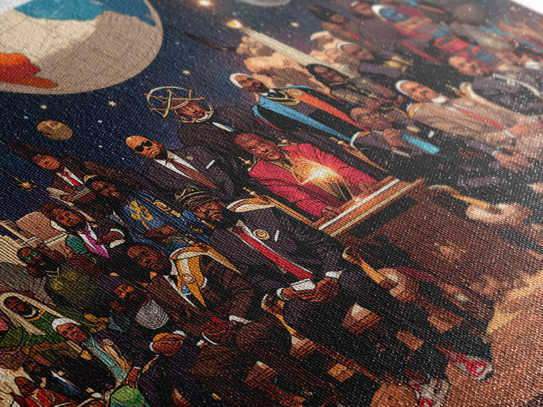Afrofuturist Cosmic Council Of Black Leaders, African Wall Art, Afrocentric Decor, Black History Art, Modern Canvas Print