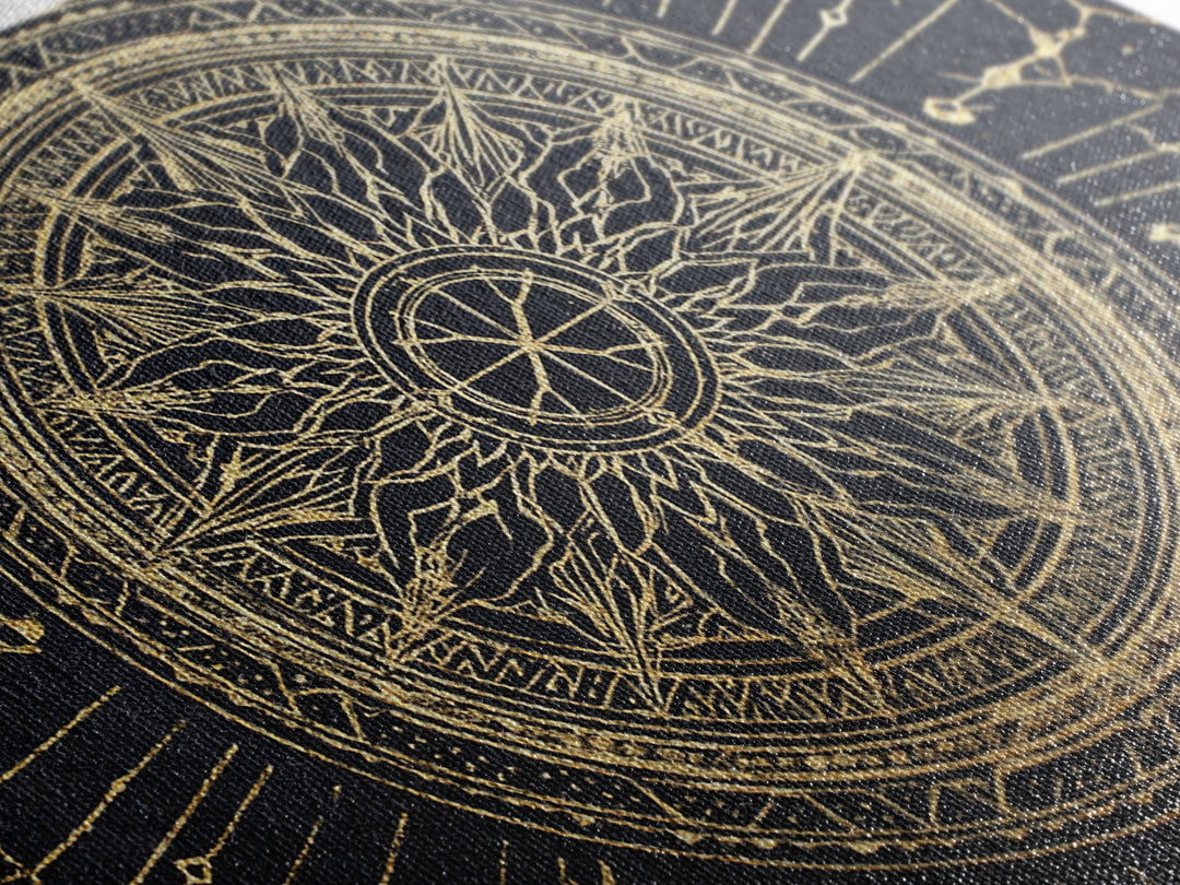 Black Gold Celestial Sun Mandala, African Wall Art, Spiritual Wall Decor, Abstract Ethnic Art, Luxury Canvas Print, Black And Gold Art