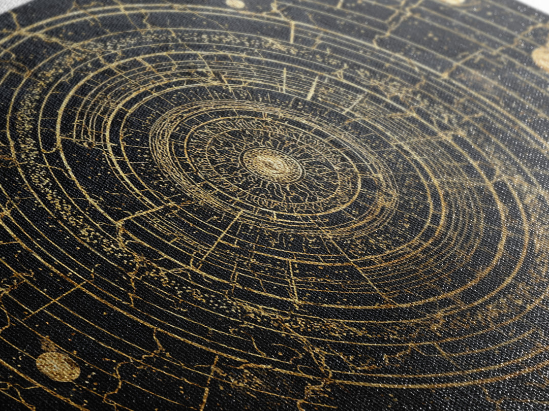 Black Gold Orbital Star Map Mandala, African Wall Art, Spiritual Wall Decor, Abstract Art, Luxury Canvas Print, Black And Gold Art