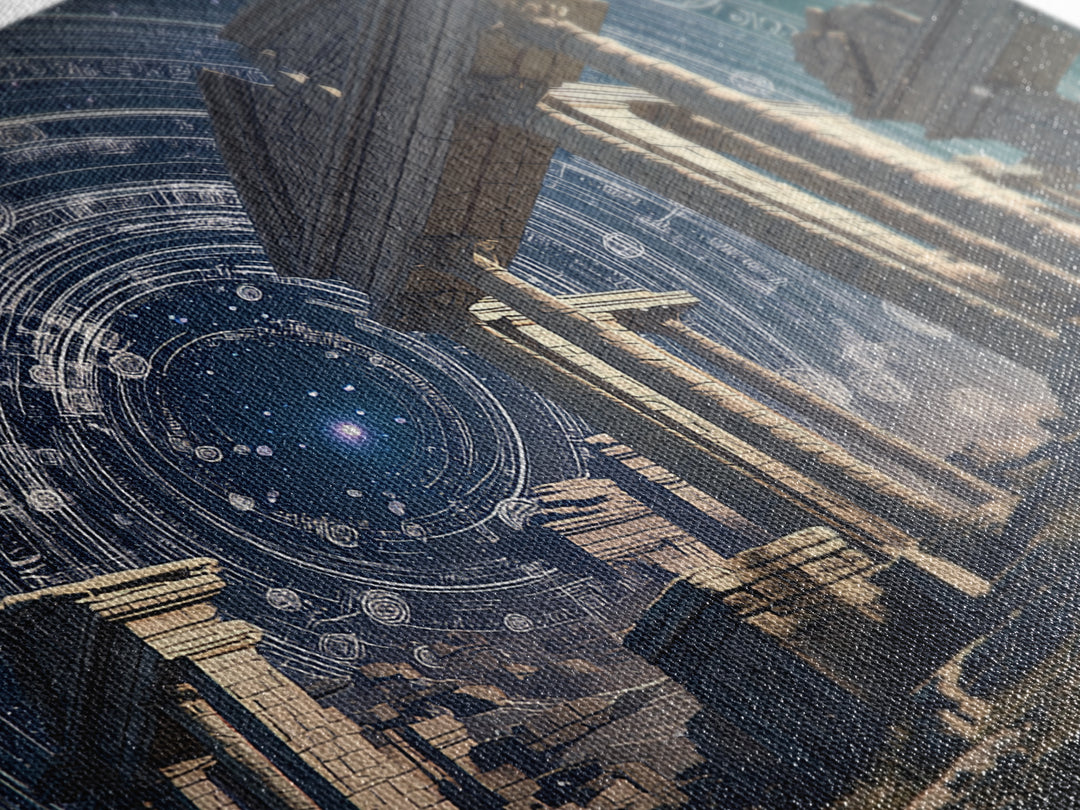 Starlit Ancient Temple Ruins Framed Canvas Print, Mystical Wall Art, Spiritual Wall Decor, Astrology Inspired Home Decor