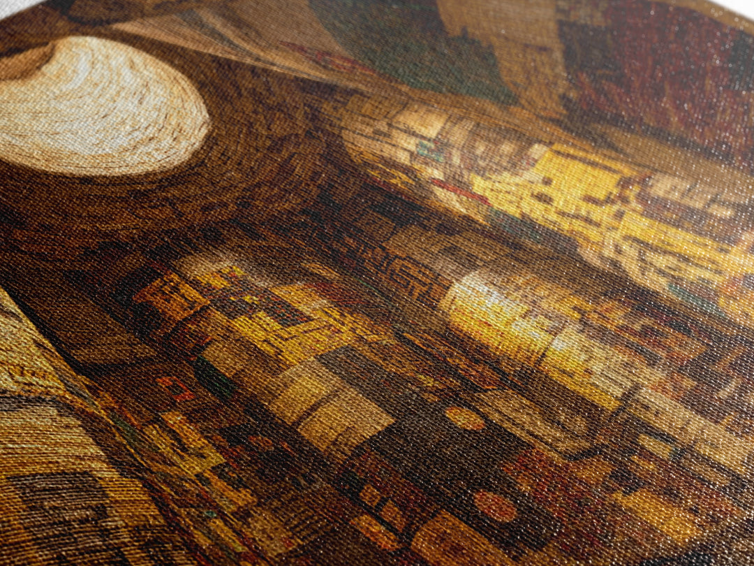Cavernous Golden Patterned Tower Wall Art, Mystical Architecture Canvas Print, Warm Abstract Cultural Home Decor Gift For Gallery