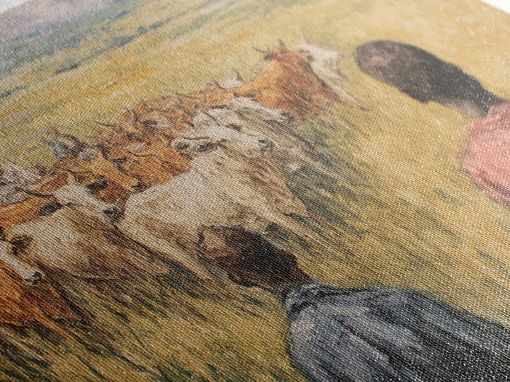 Pastoral African Cattle Herd Landscape Wall Art, African Painting, Safari Art, Cultural Home Decor, Living Room Decor, Gift