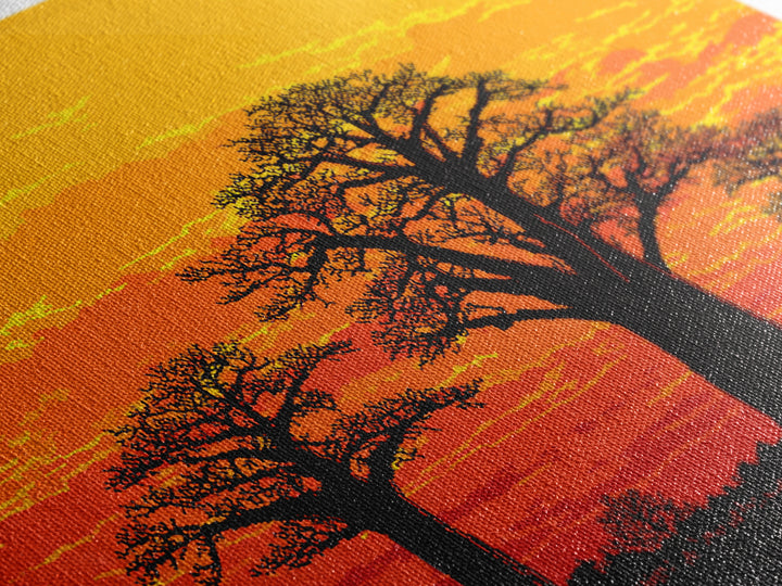 Orange Baobab Tree Silhouette Sunset Wall Art, African Landscape, Boho African Art, Burnt Orange Art, Nature Scene Art, Home Decor