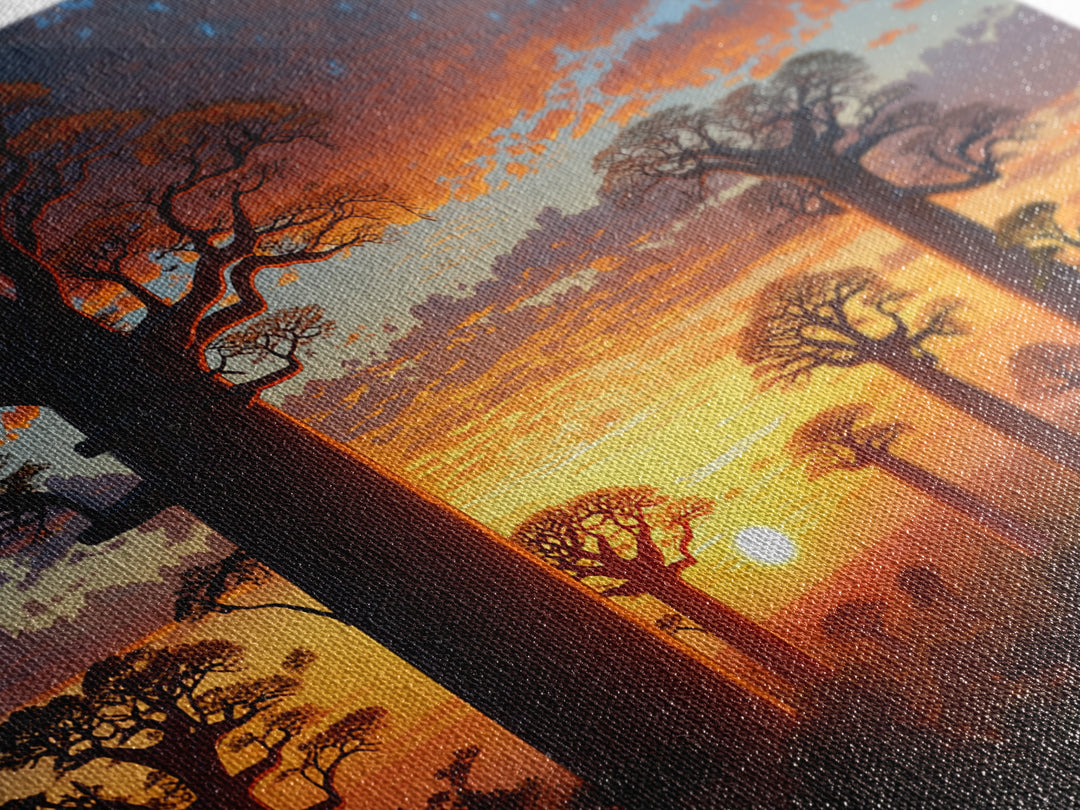 Majestic Baobab Forest At Sunset Framed Canvas Print, African Landscape, Serengeti Wall Art, Jungle Decor, Statement Wall Piece