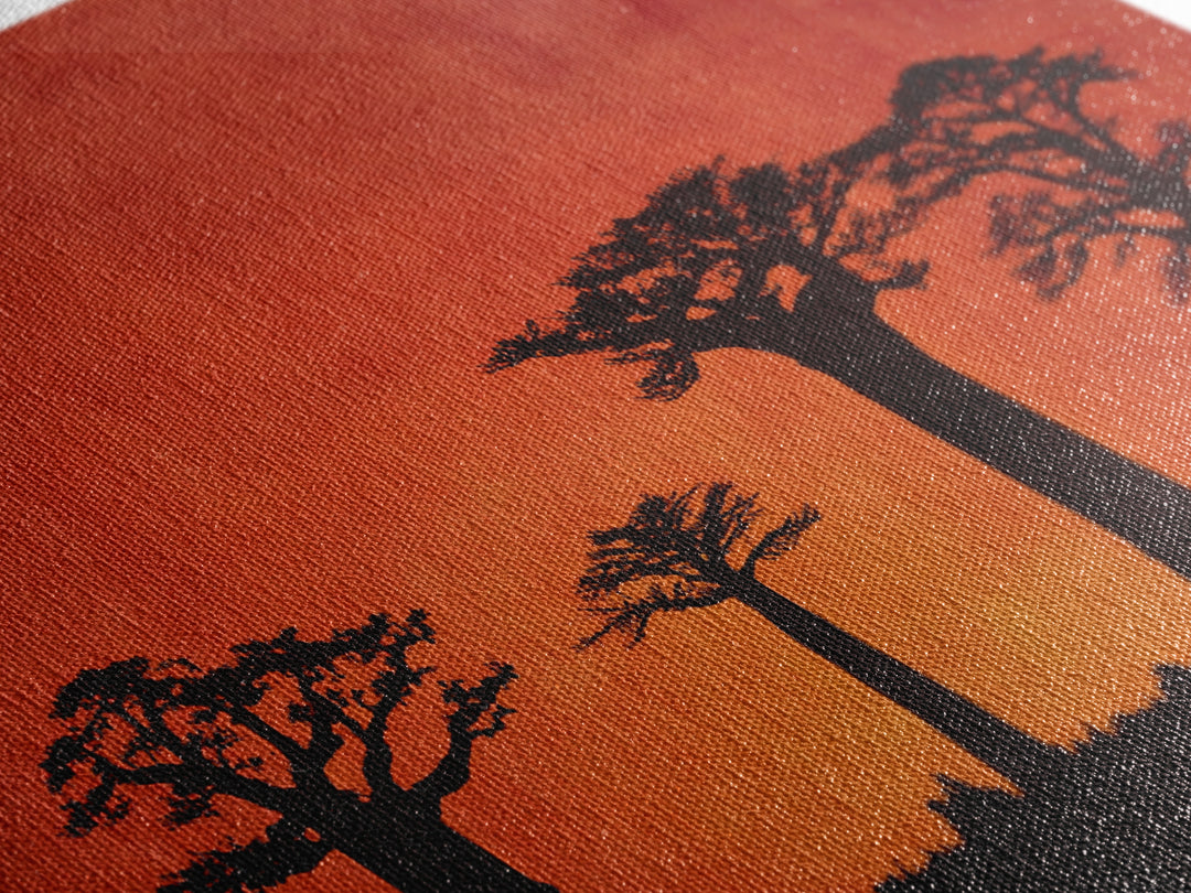 Red Orange Baobab Silhouette Horizon Canvas Print, African Tree, Burnt Orange Art, Boho Wall Decor, Rustic Decor, Home Decor