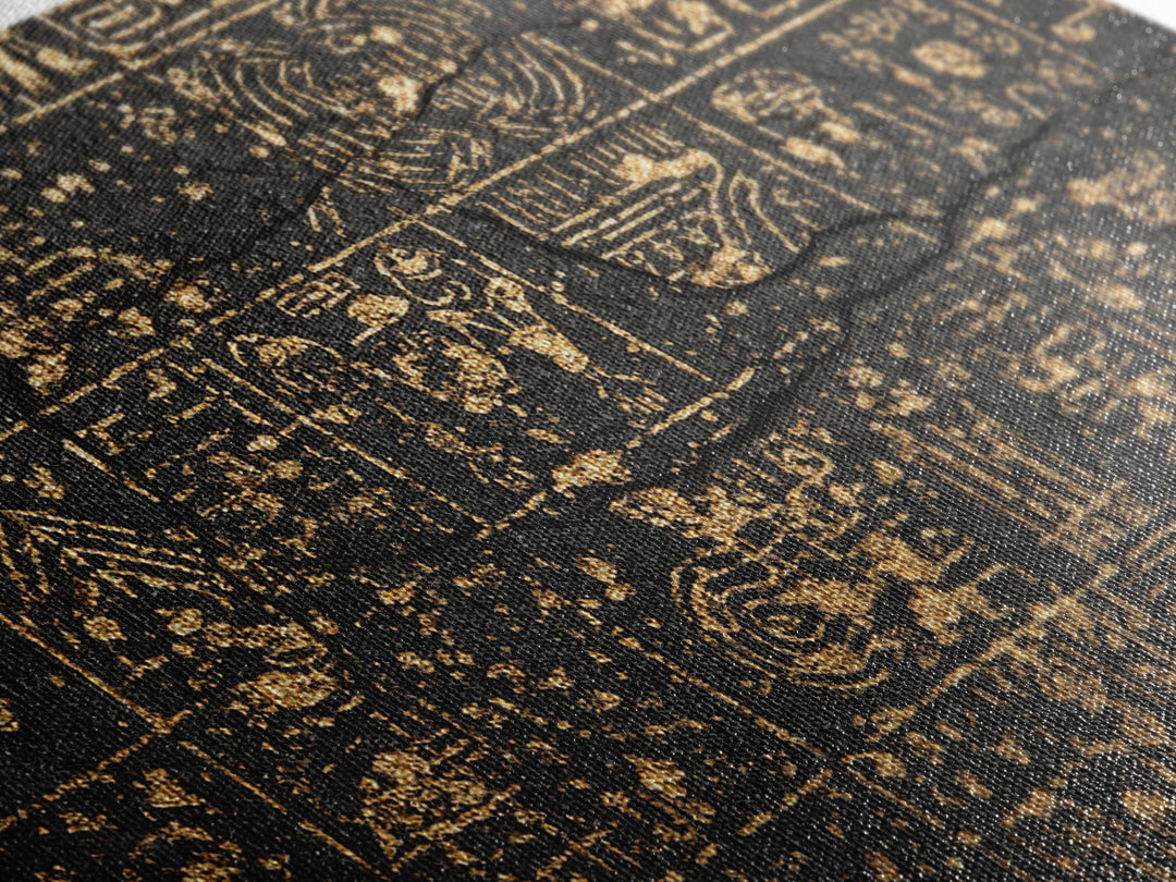 Ancient Egyptian Glyphs On Black Stone Canvas Print, African Egyptian Art, Black And Gold Art, Cultural Art Print, Wall Decor