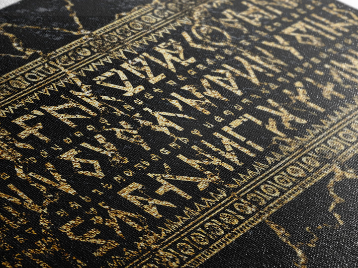 Gold Ancient Script On Black Stone Framed Canvas Print, African Egyptian Art, Cultural Wall Decor, Luxury Home Decor Gift