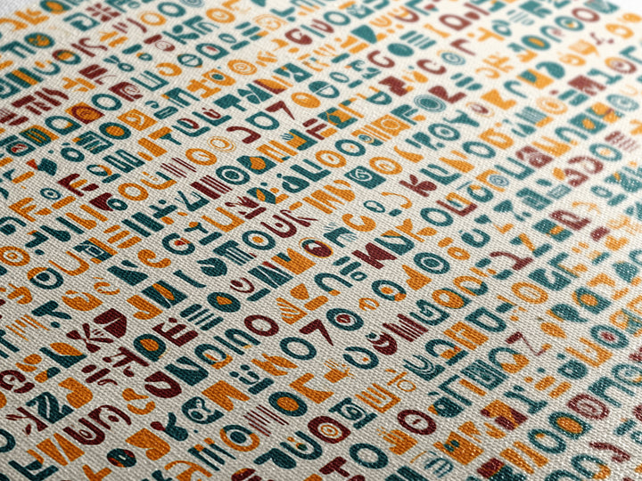 Teal And Orange African Symbol Pattern Canvas Print, Modern African Art Abstract, Cultural Wall Decor, Boho Office Art Gift