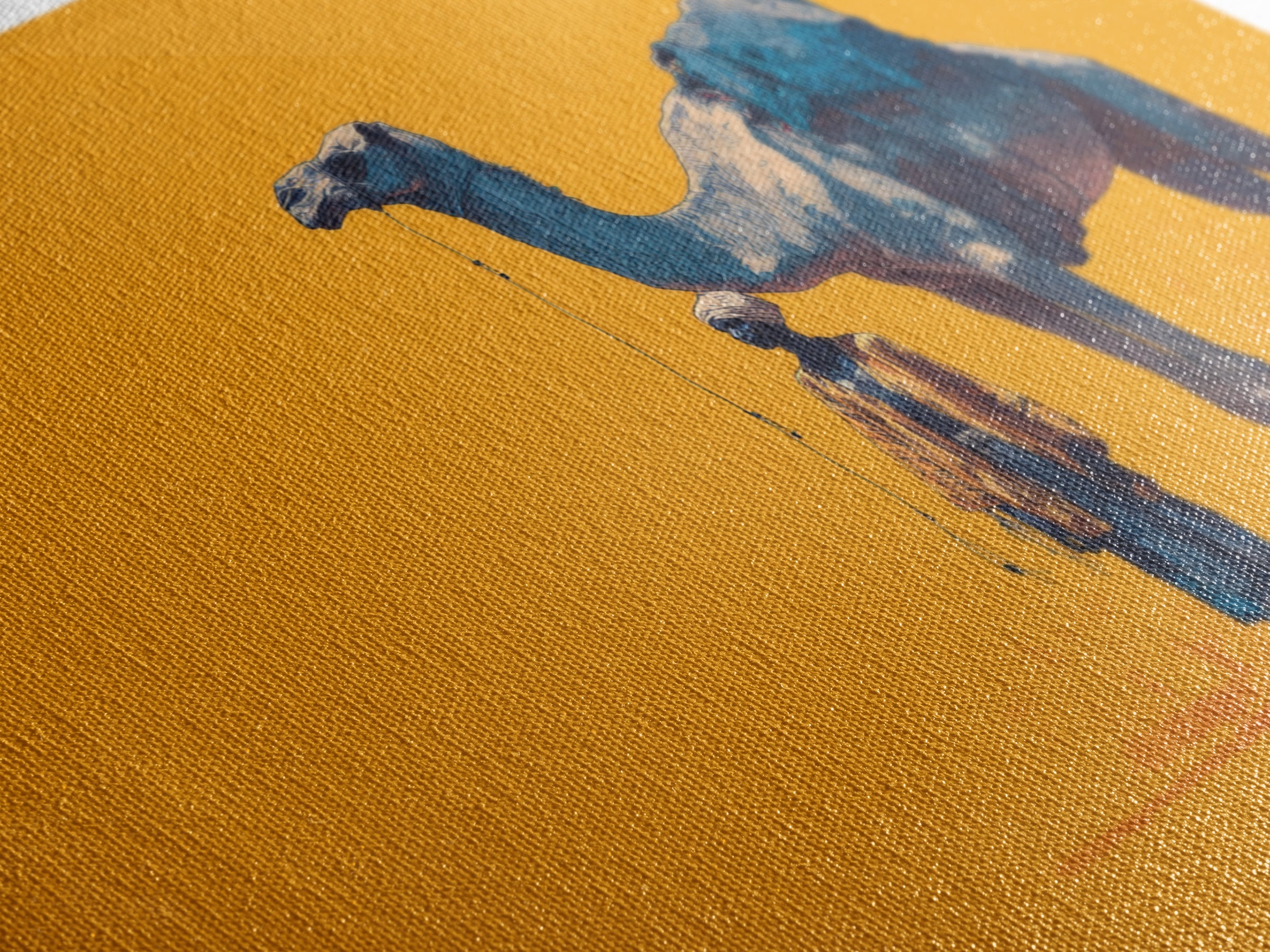 Blue Camel And Tuareg Traveler On Orange, African Wall Art, Minimalist Desert Portrait, Unique Canvas Gift For Him, Home Decor