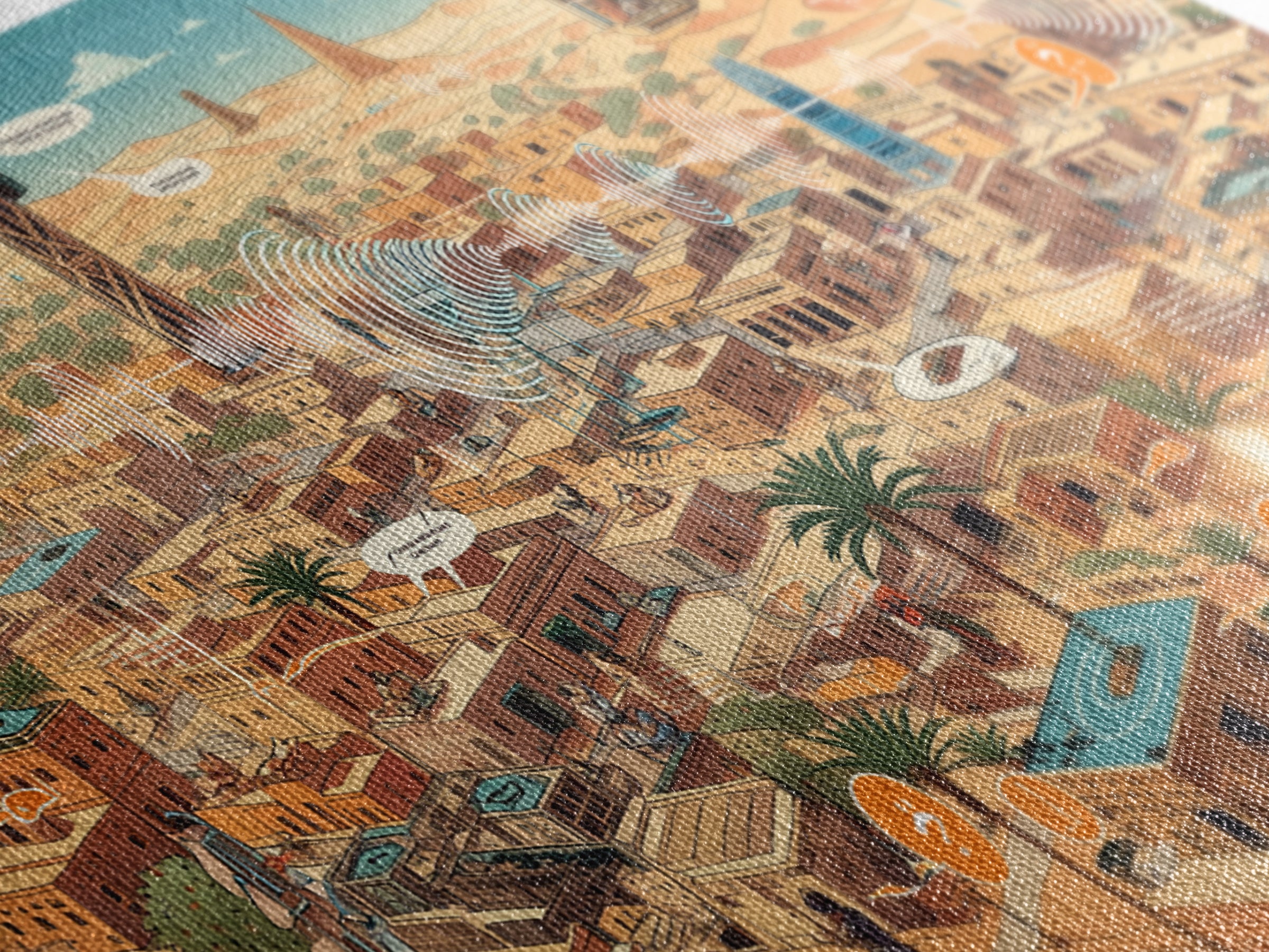 Afrofuturist Desert City With Radio Signals Wall Art, African Landscape, Modern Canvas Art, Tech Inspired Office Decor Print