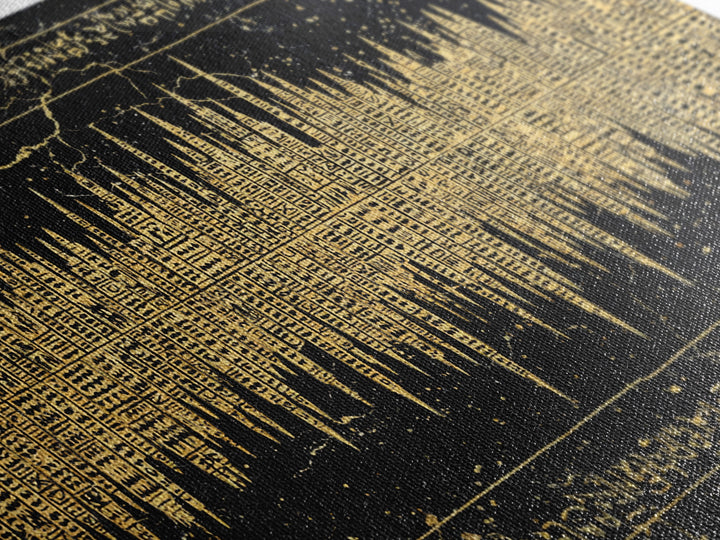 Golden Ancient Soundwave Script Wall Art, Black And Gold African Abstract, Spiritual Office Decor Framed Canvas Print Gift