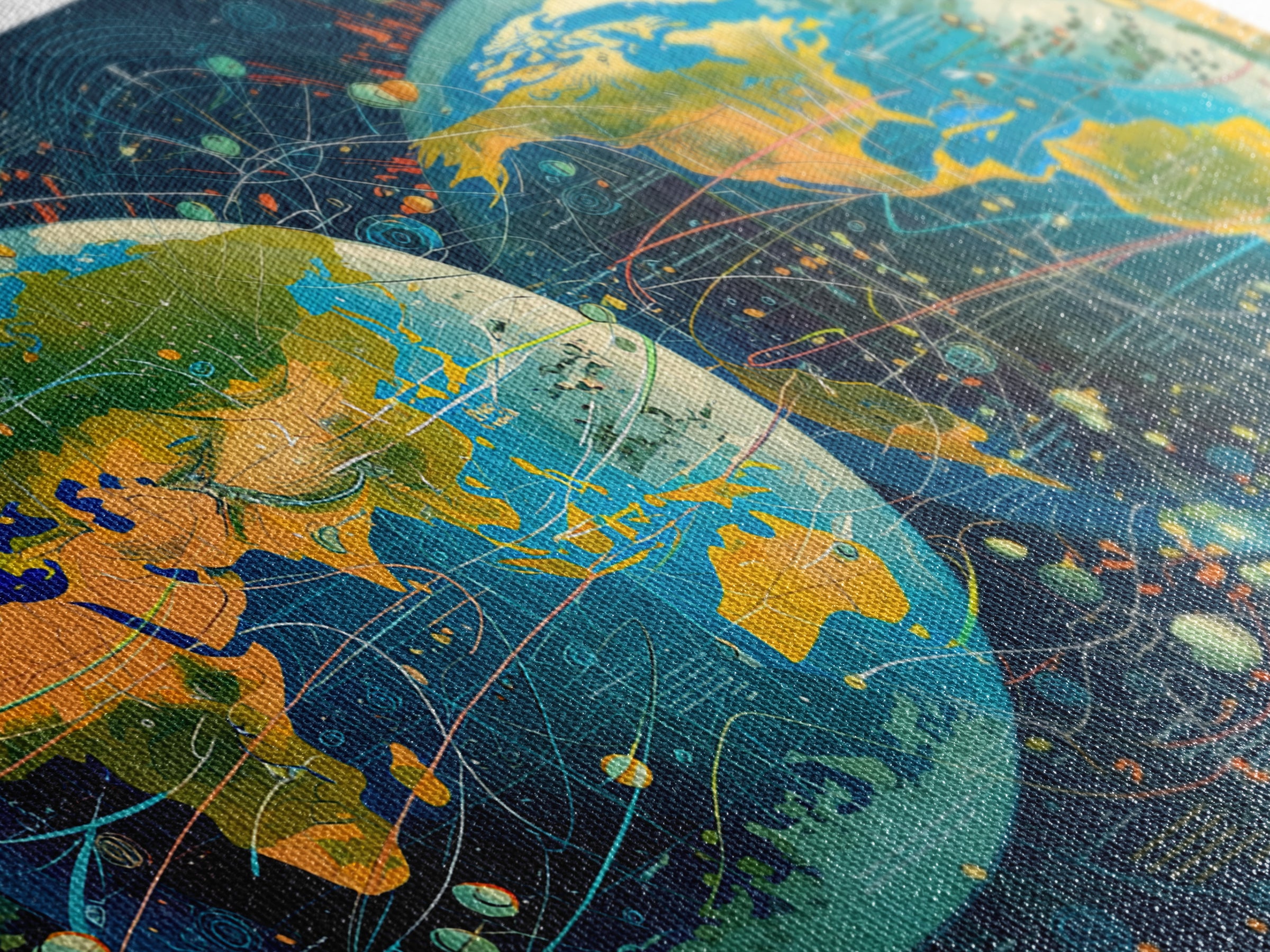 Dual Globe World Map Wall Art, Modern Geography Poster, Science Office Decor, Educational Travel Gift For Home And Classroom Decor