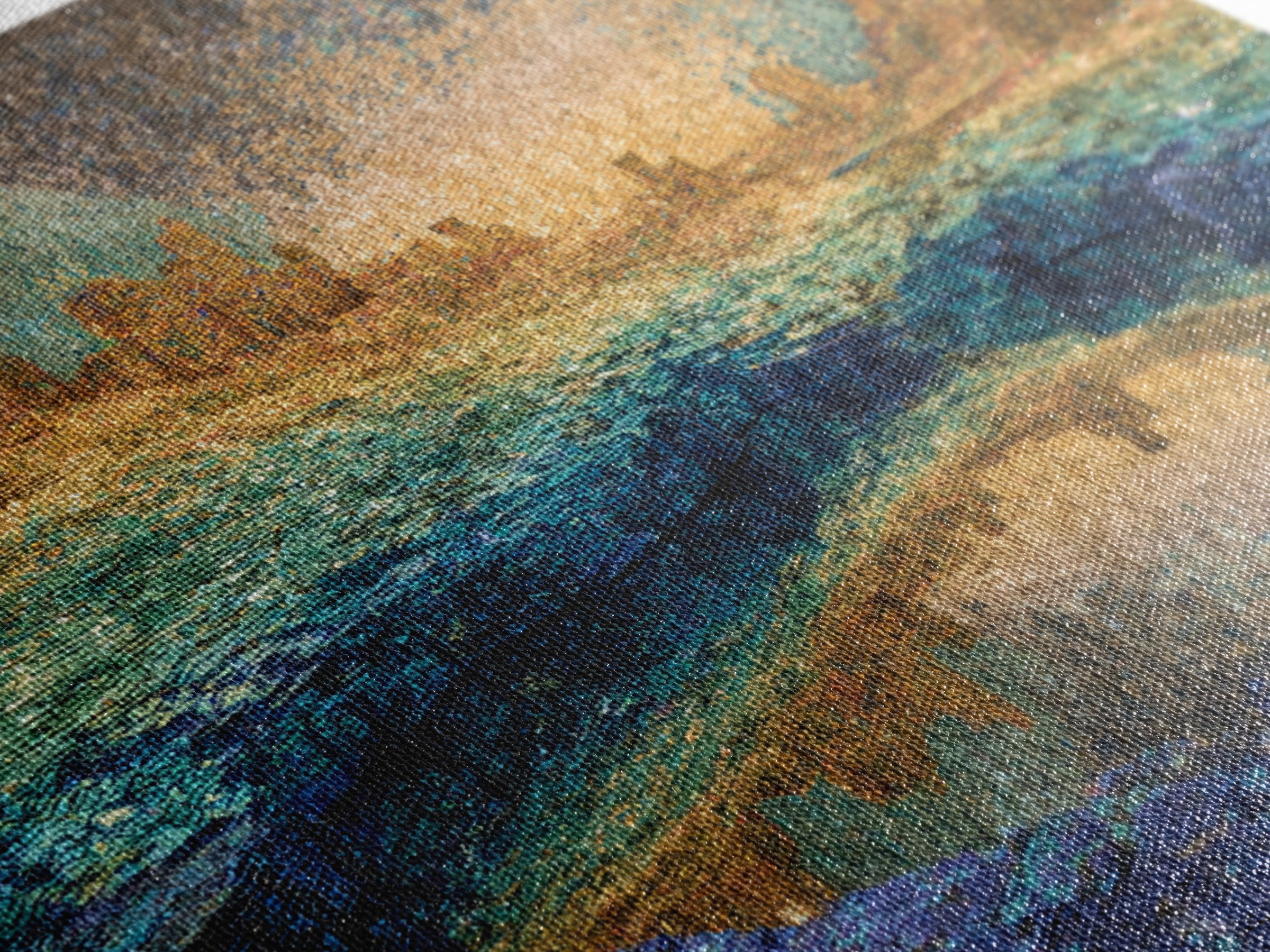 Shimmering Coastal City Lagoon Wall Art, African Landscape, Modern Abstract Art, Teal Gold Decor, Dreamy Living Room Canvas
